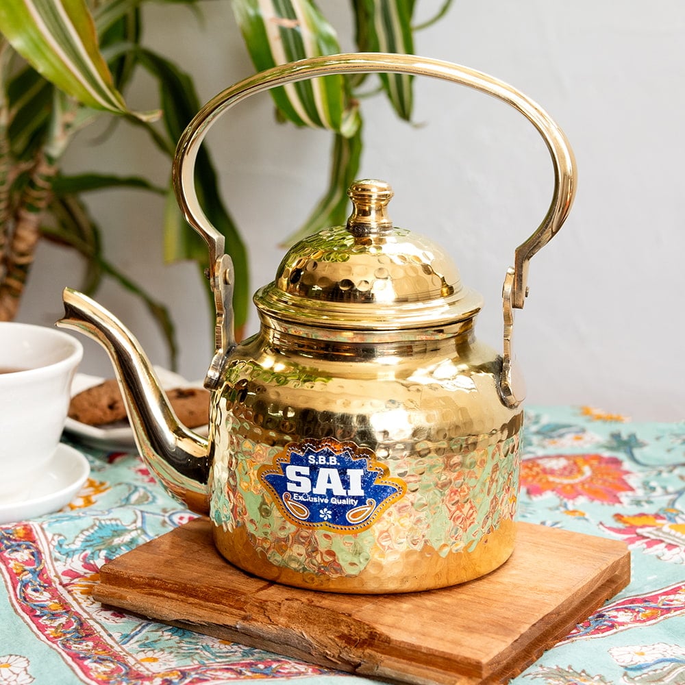 送料無料 やかん ティーポット チャイ 真鍮 インドの豪華絢爛 ブラス