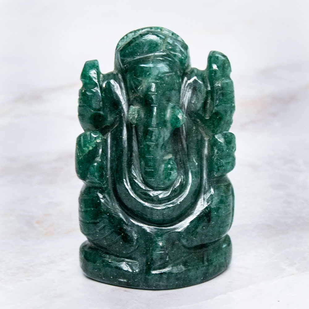 一点物・天然石】手彫りのアングリ・ガネーシャ - インド翡翠 約66g の