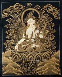 一点物〕タンカ - ホワイトターラ[30cm x 40cm] の通販[送料無料