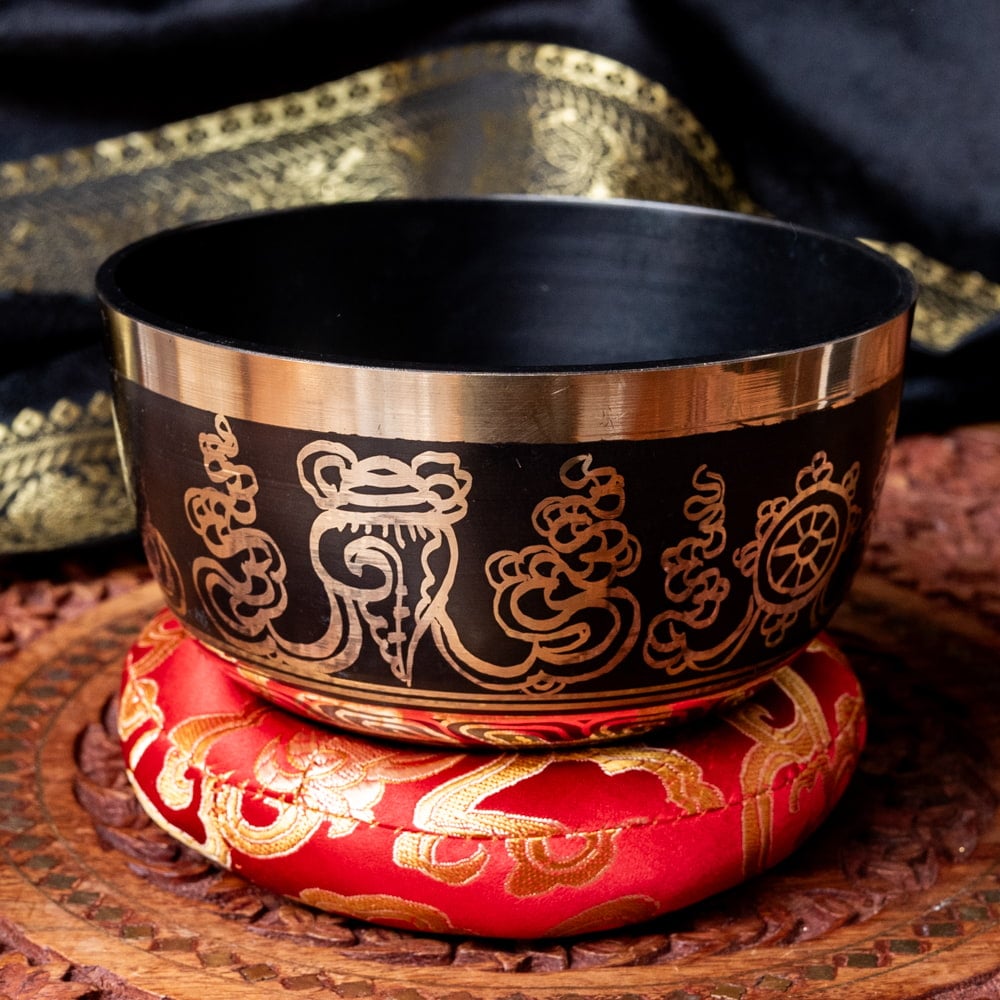 一点物】高音質ブラックシンギングボウル【音階:G】 645g(スティック