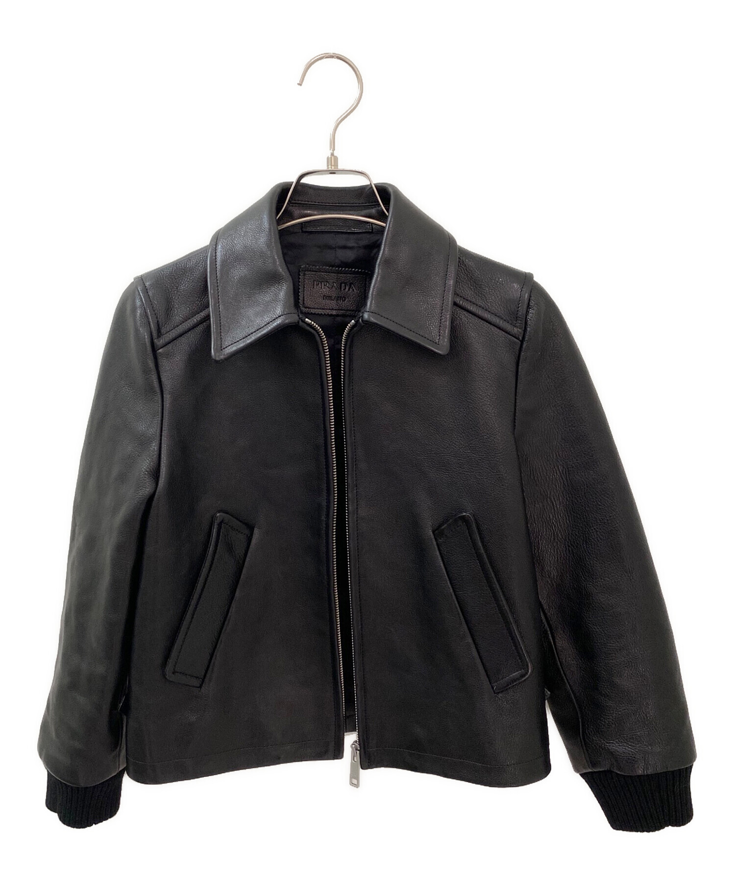 中古・古着通販】PRADA (プラダ) レザージャケット ブラック サイズ:36