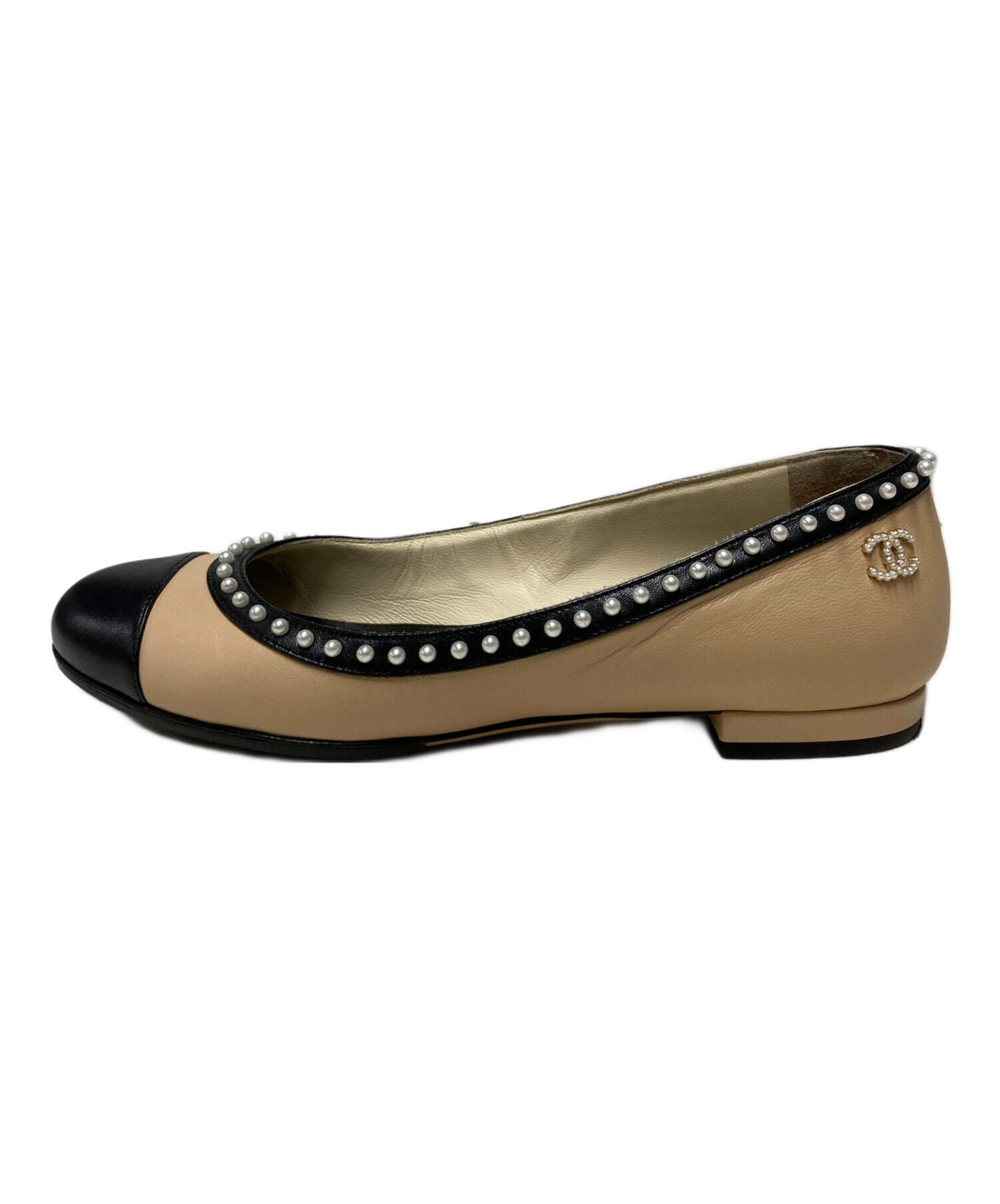 中古・古着通販】CHANEL (シャネル) パールフラットシューズ ベージュ