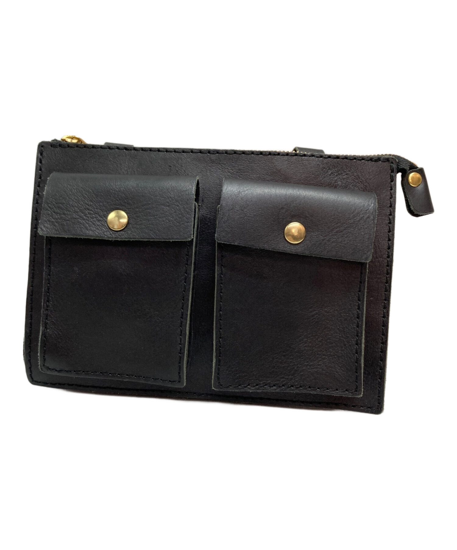 中古・古着通販】Herz (ヘルツ) スクエアレザーベルトポーチ ブラック