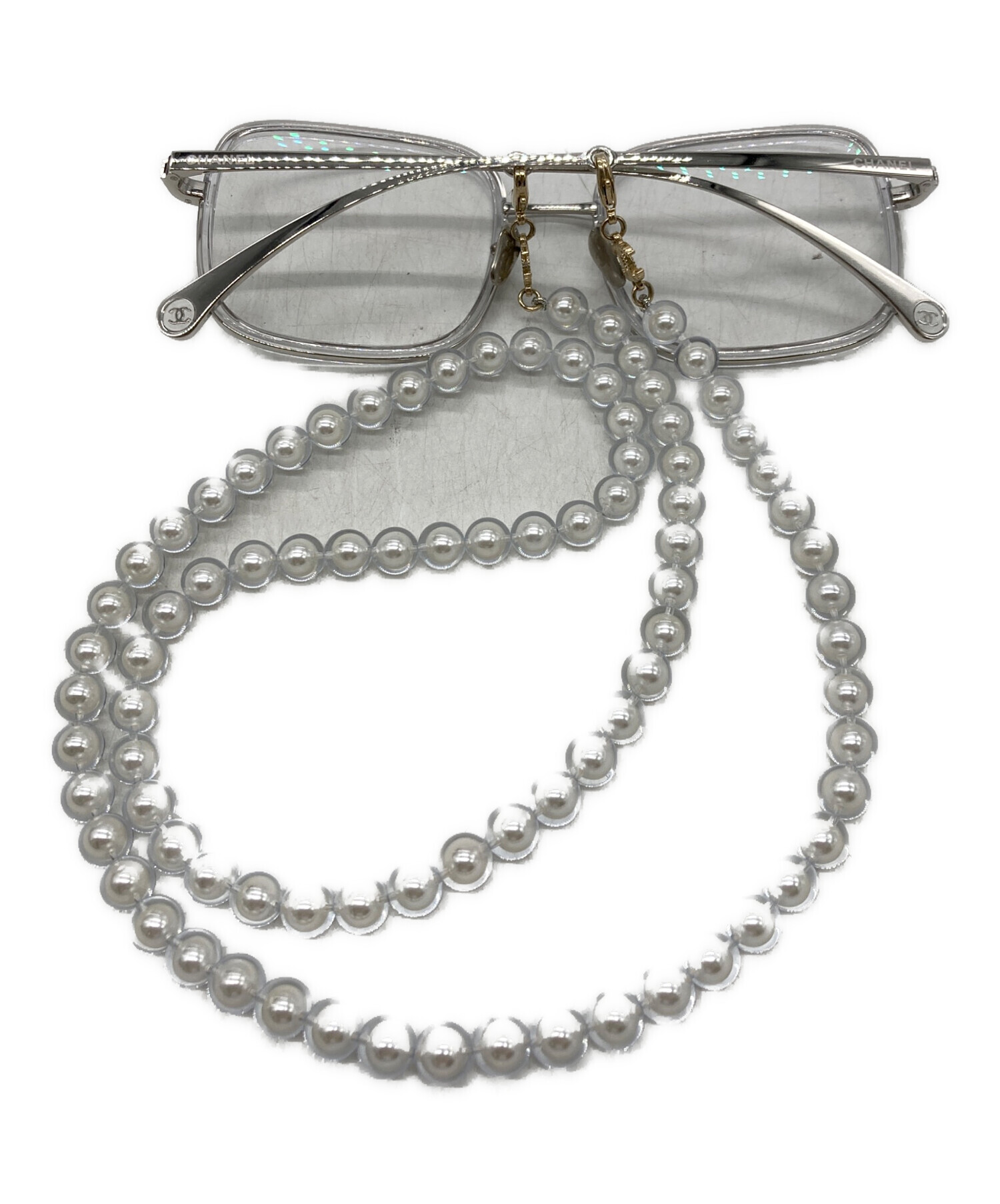 中古・古着通販】CHANEL (シャネル) パールチェーン付きスクエア