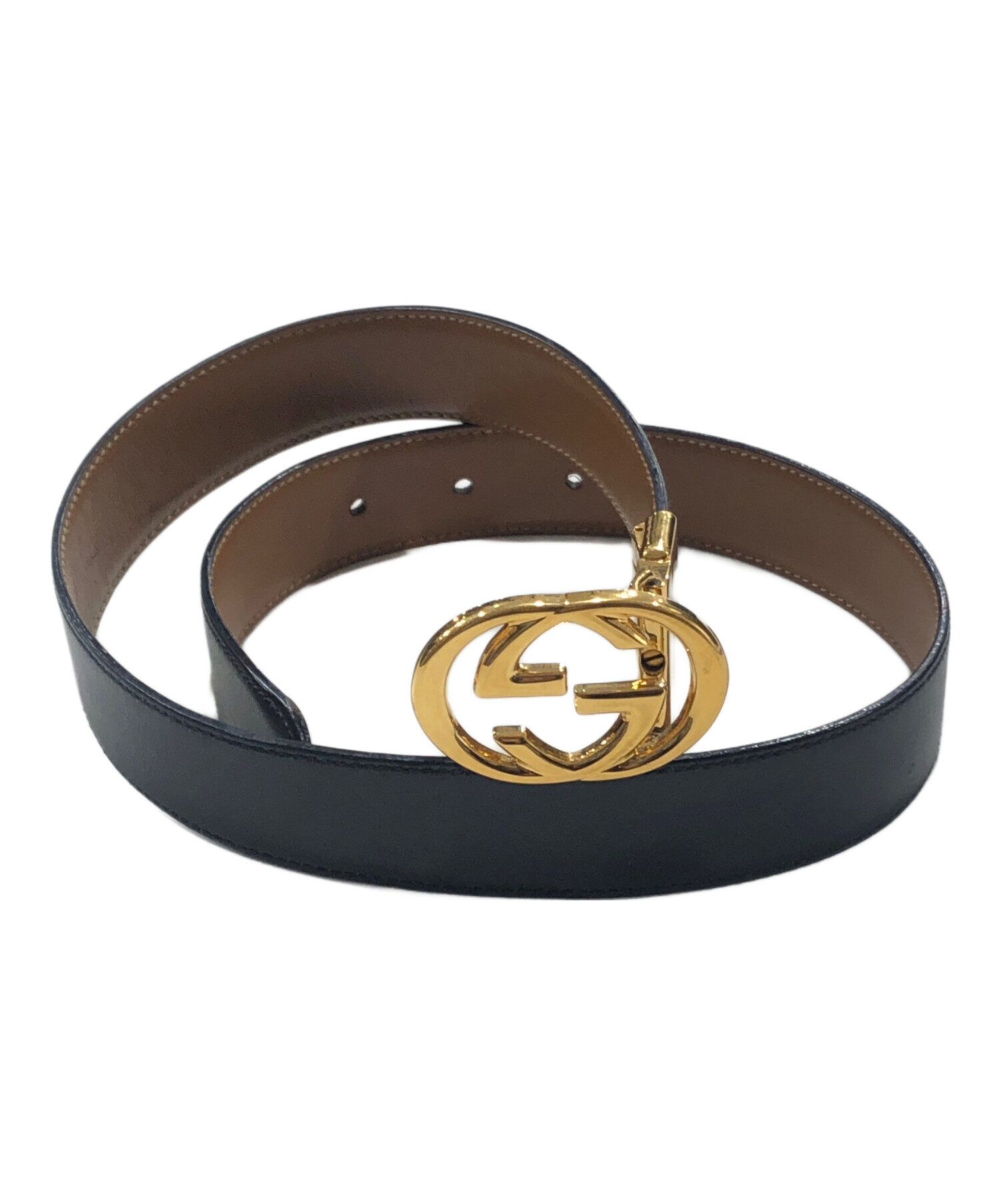 中古・古着通販】GUCCI (グッチ) GGバックルレザーベルト ブラック