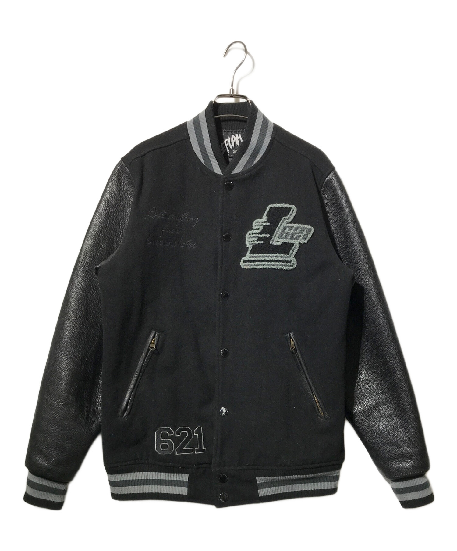 中古・古着通販】LEFLAH (レフラー) レザー切替スタジャン ブラック