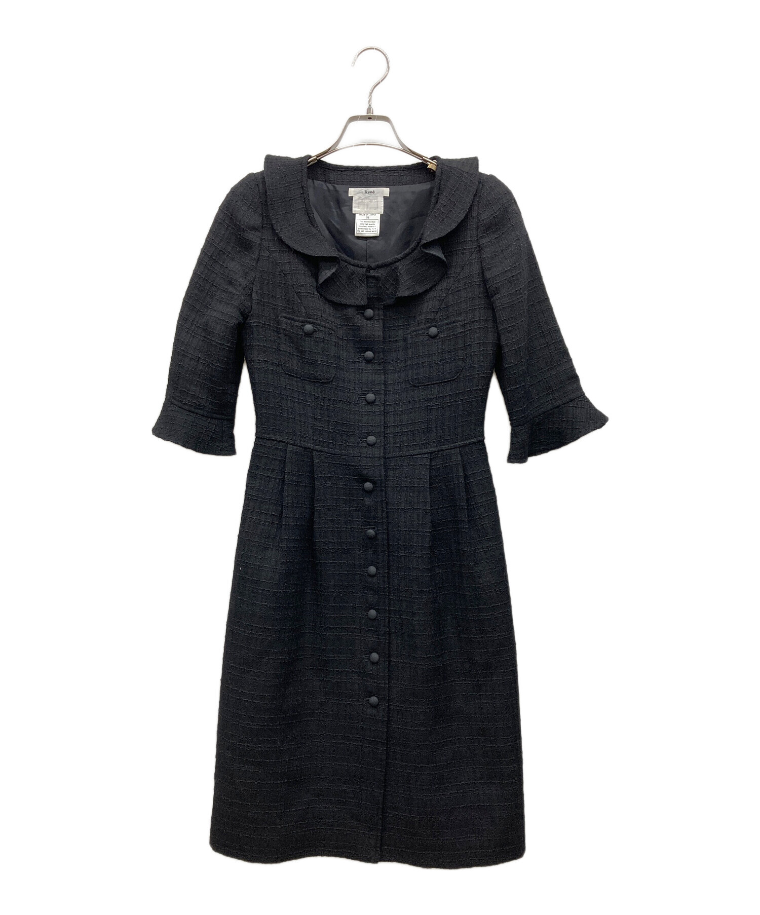 中古・古着通販】Rene (ルネ) ツイードワンピース ブラック サイズ:36
