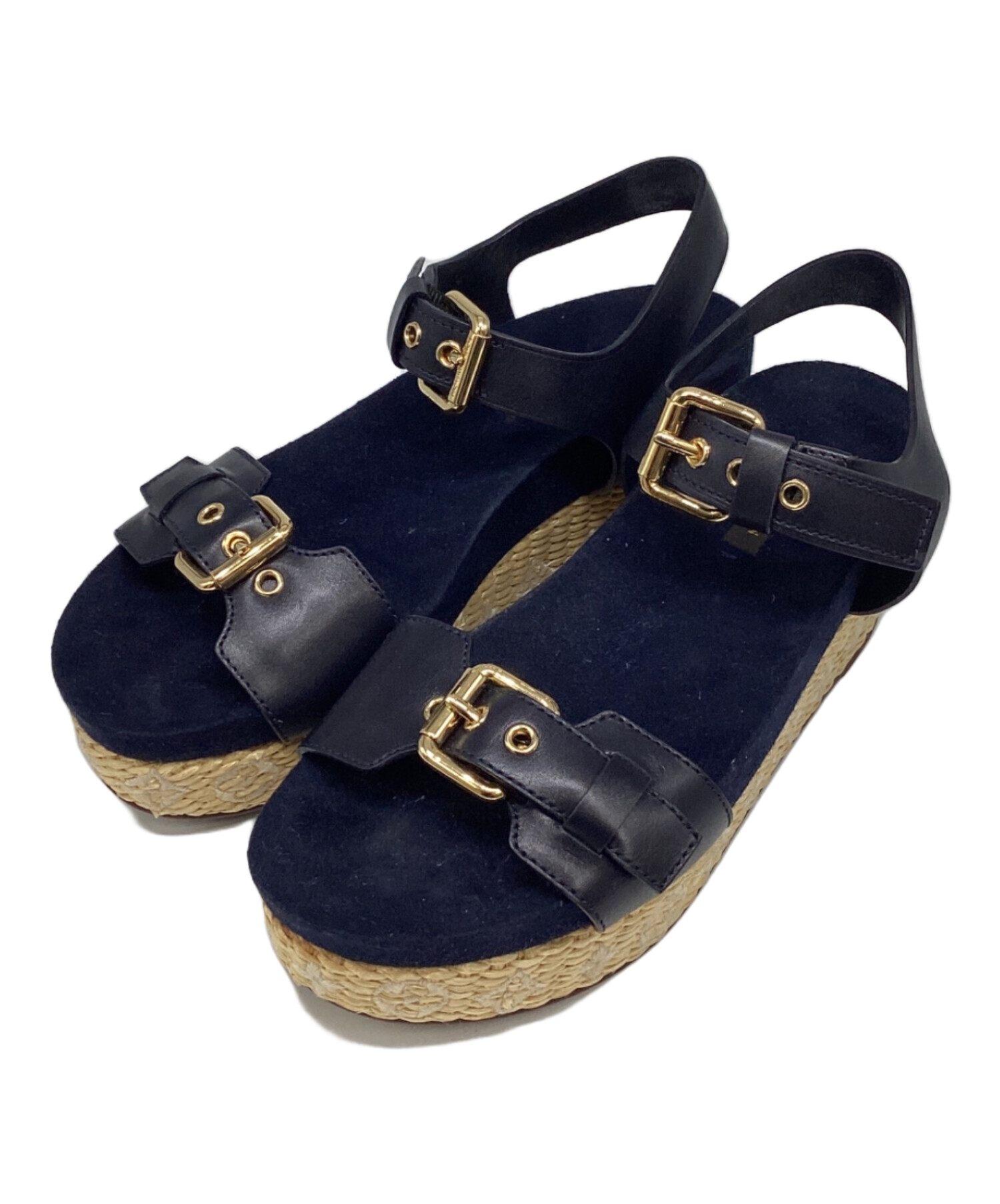 ルイヴィトン LVサークル スエード ビジュー23.5cm ネイビー サンダル