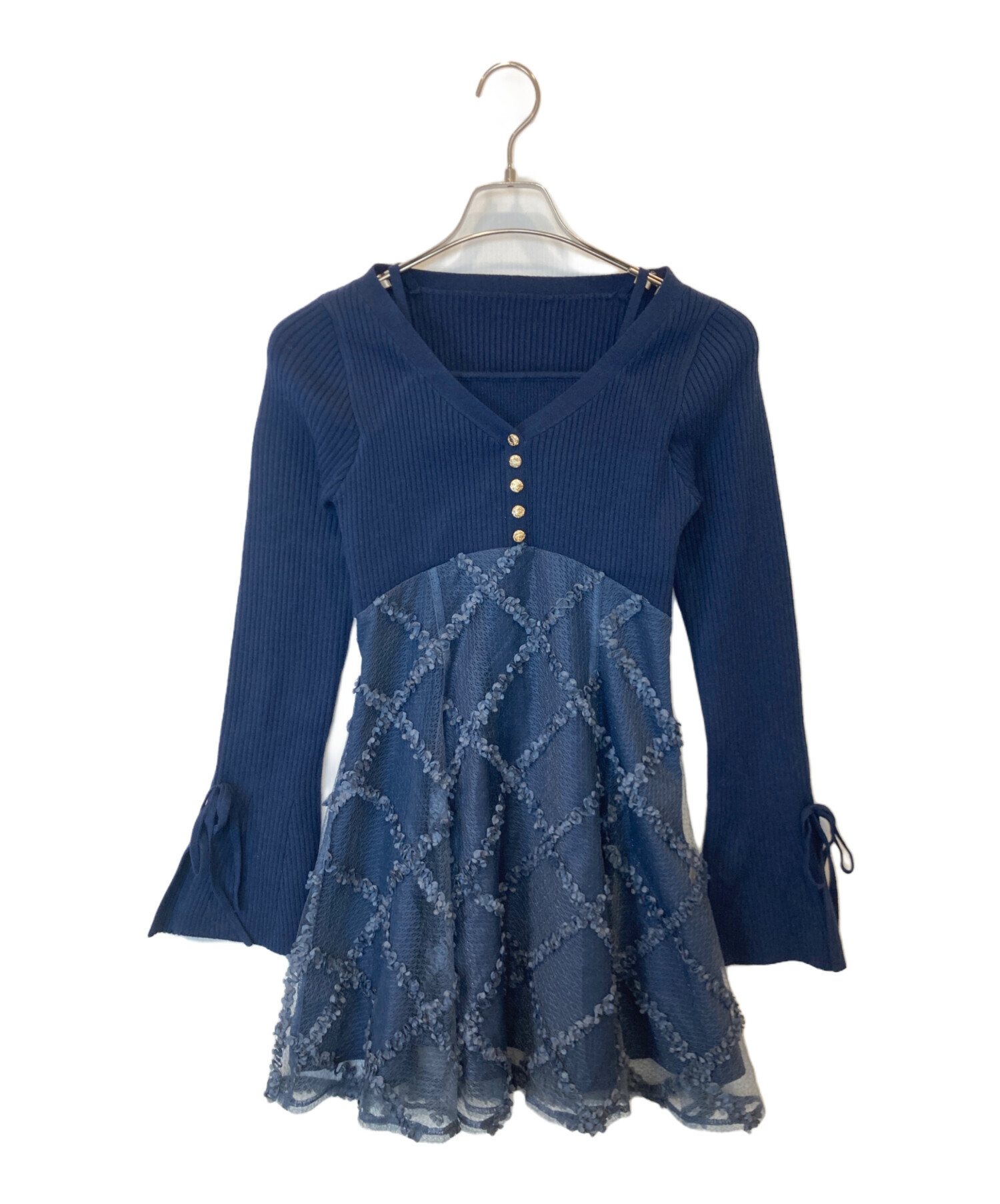 中古・古着通販】RESEXXY (リゼクシー) ドッキングフレアミニニット