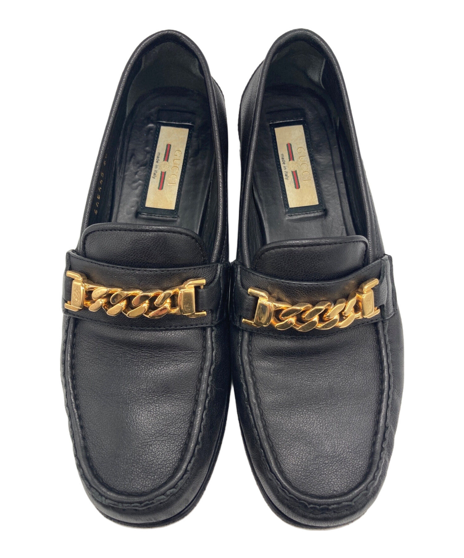 中古・古着通販】GUCCI (グッチ) チェーンビットローファー ブラック