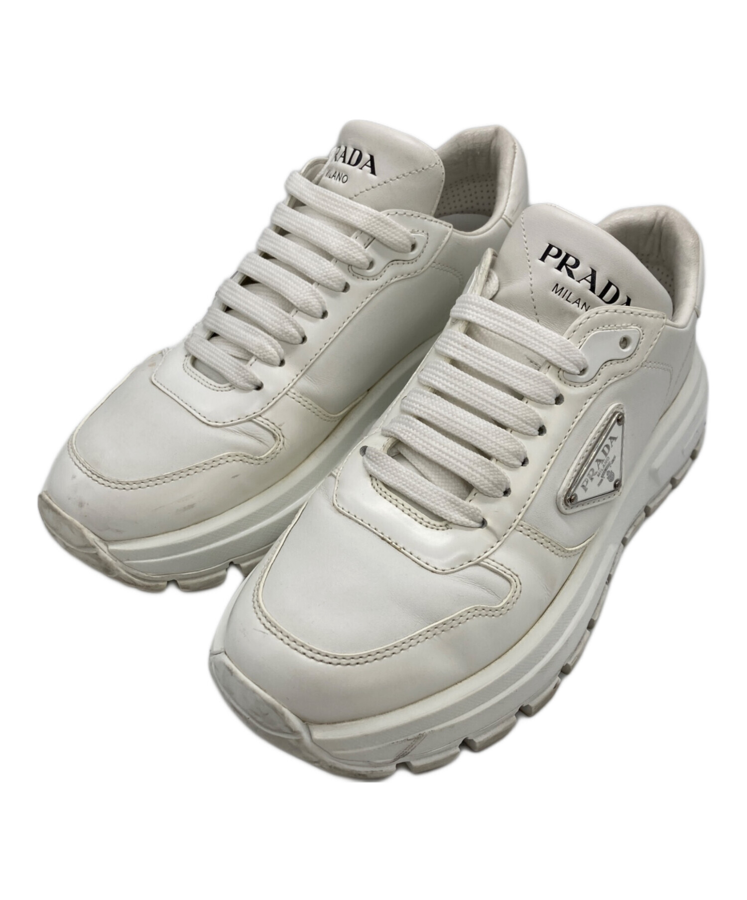 中古・古着通販】PRADA (プラダ) Prax 01 レザー スニーカー ホワイト