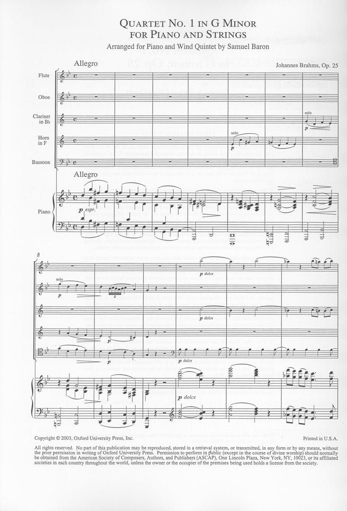 Quartet #1 in g minor, op. 25 (Baron) - WW5/PN - Trevco Music