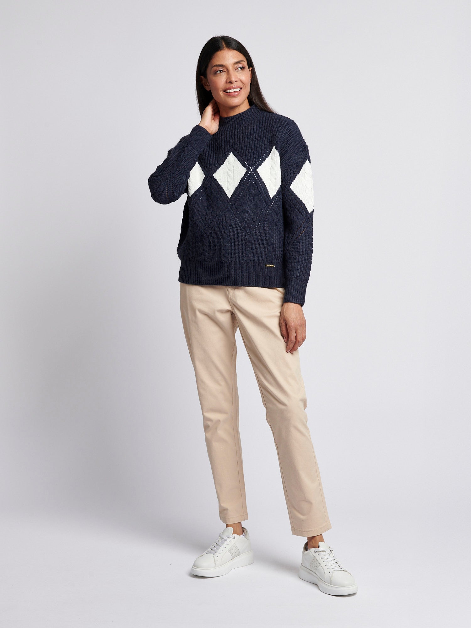 Womens Cable Argyle Mock Neck Jumper in Navy Iris – U.S. Polo Assn. UK
