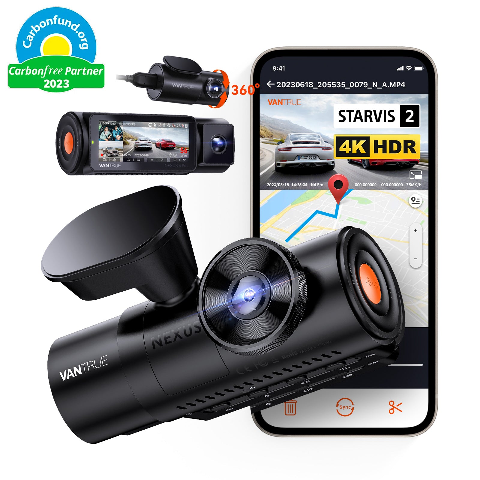 Vantrue N4 3 Channel Dash Cam | 4K+1080P+1080P Car Camera with IR