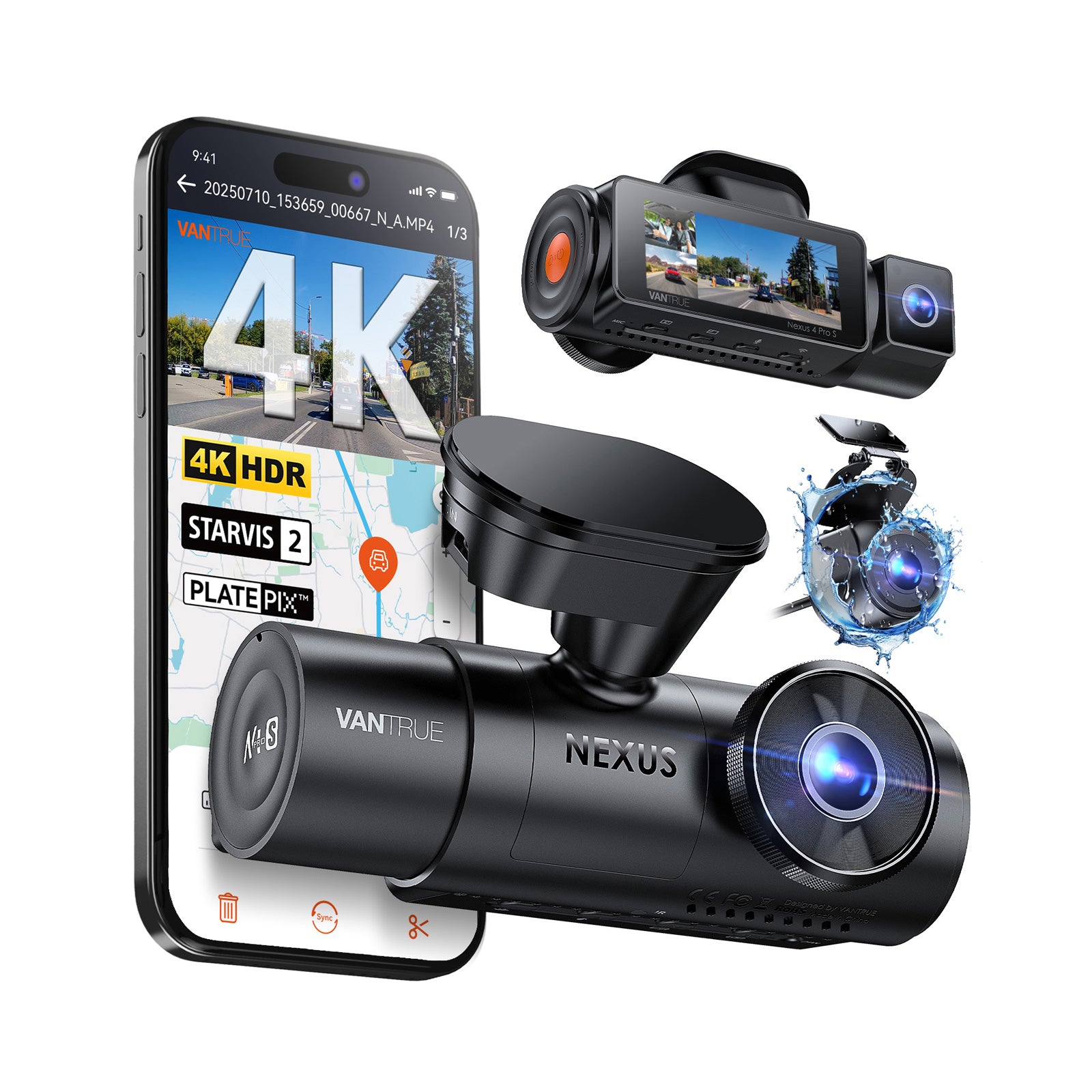 Vantrue N4 Pro S 4K 3-Channel Dash Cam | Front + Inside + 2.5K