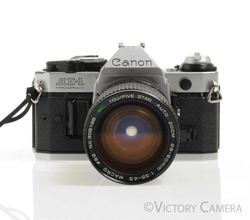 Canon AE-1 Program Chrome 35mm Film SLR Camera 28-80mm Zoom Lens [GOOD