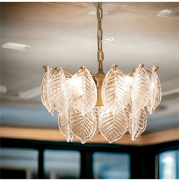 LED対応】 モダンガラスシャンデリア 5灯 (リーフ) 【送料無料】｜Y