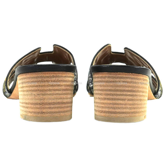 HERMES エルメス サンダル オアジス レオパード 黒 (ブラック) トワル