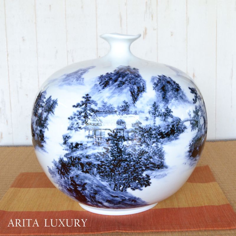 華山萬右衛門 松鷹文 花瓶 高さ33.5cm 有田焼 華山萬右衛門 松鷹