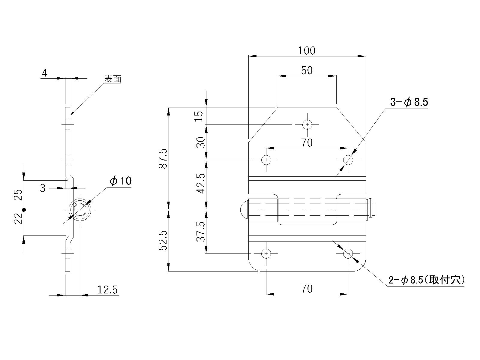 ステンレスブロック蝶番 外溝 段付サイド φ10ピン L - トラックボディ