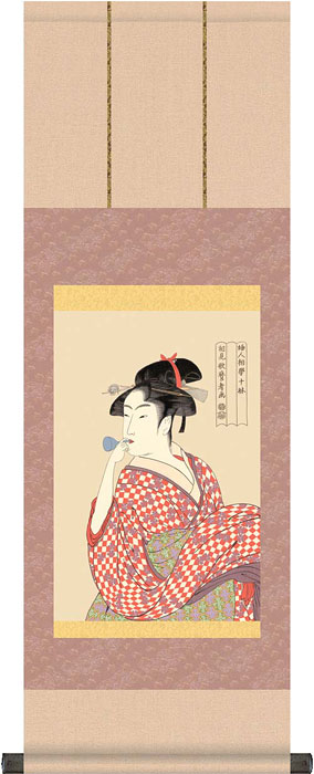 喜多川歌麿織物掛け軸特製桐箱付