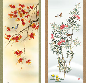 花鳥の掛け軸 北山歩生作 四季競艶 お得な4本セット