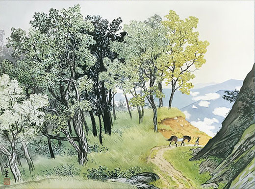 有名作家の掛け軸 川合玉堂作 山雨一過【本格ミニ掛軸】ミニサイズ