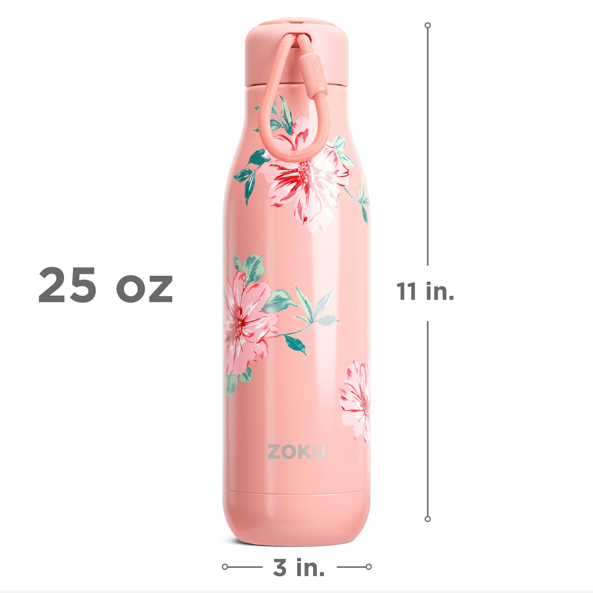 25oz Floral Stainless Steel Bottle - Rose Petal Pink – ZOKU