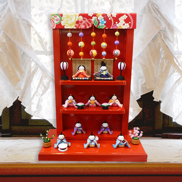 リュウコドウ ちりめん雛人形 つるし飾り台わらべ雛10人飾り 1-695