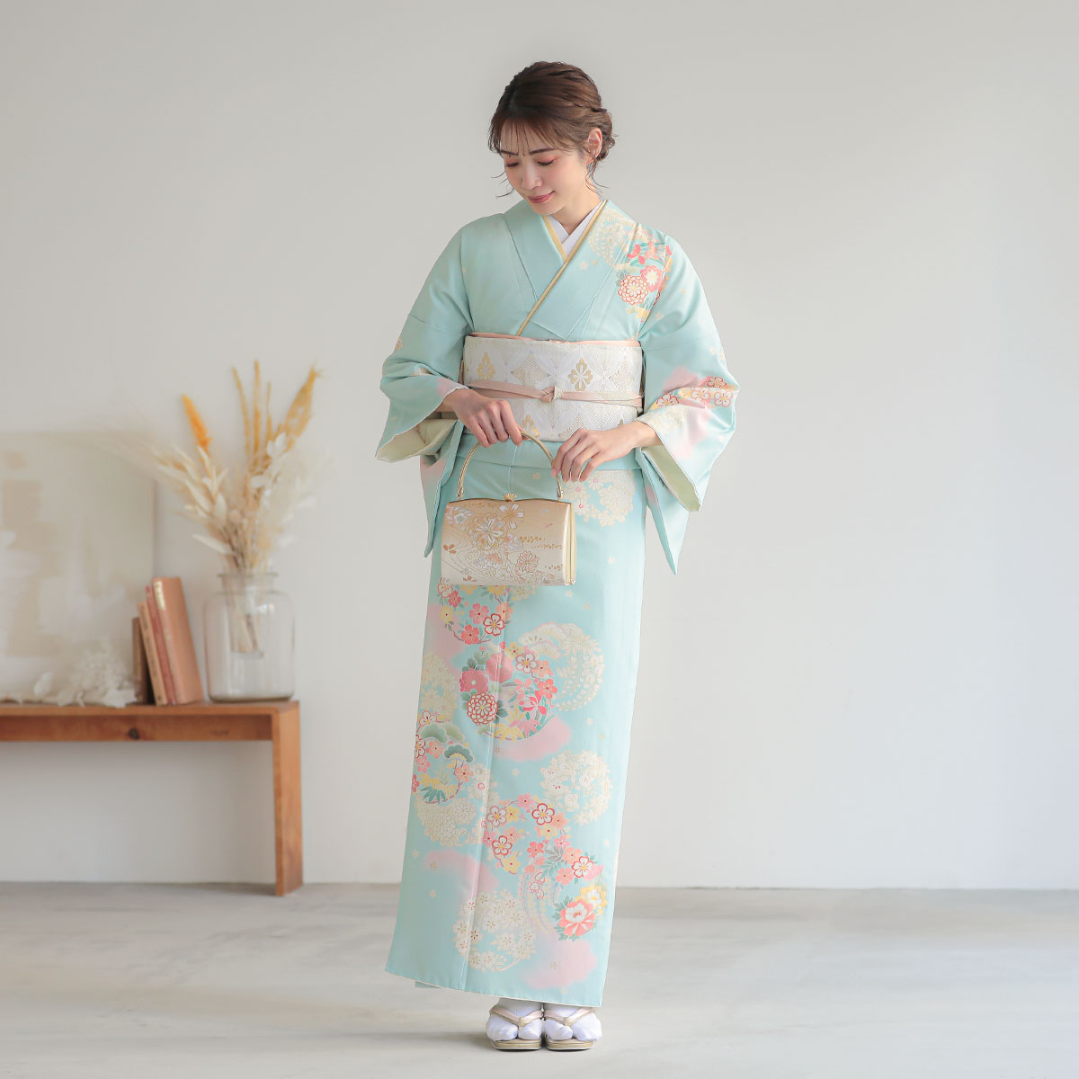 訪問着：H993 ジャパンスタイル 水色 ピンクぼかし花丸(H1005)| 訪問着