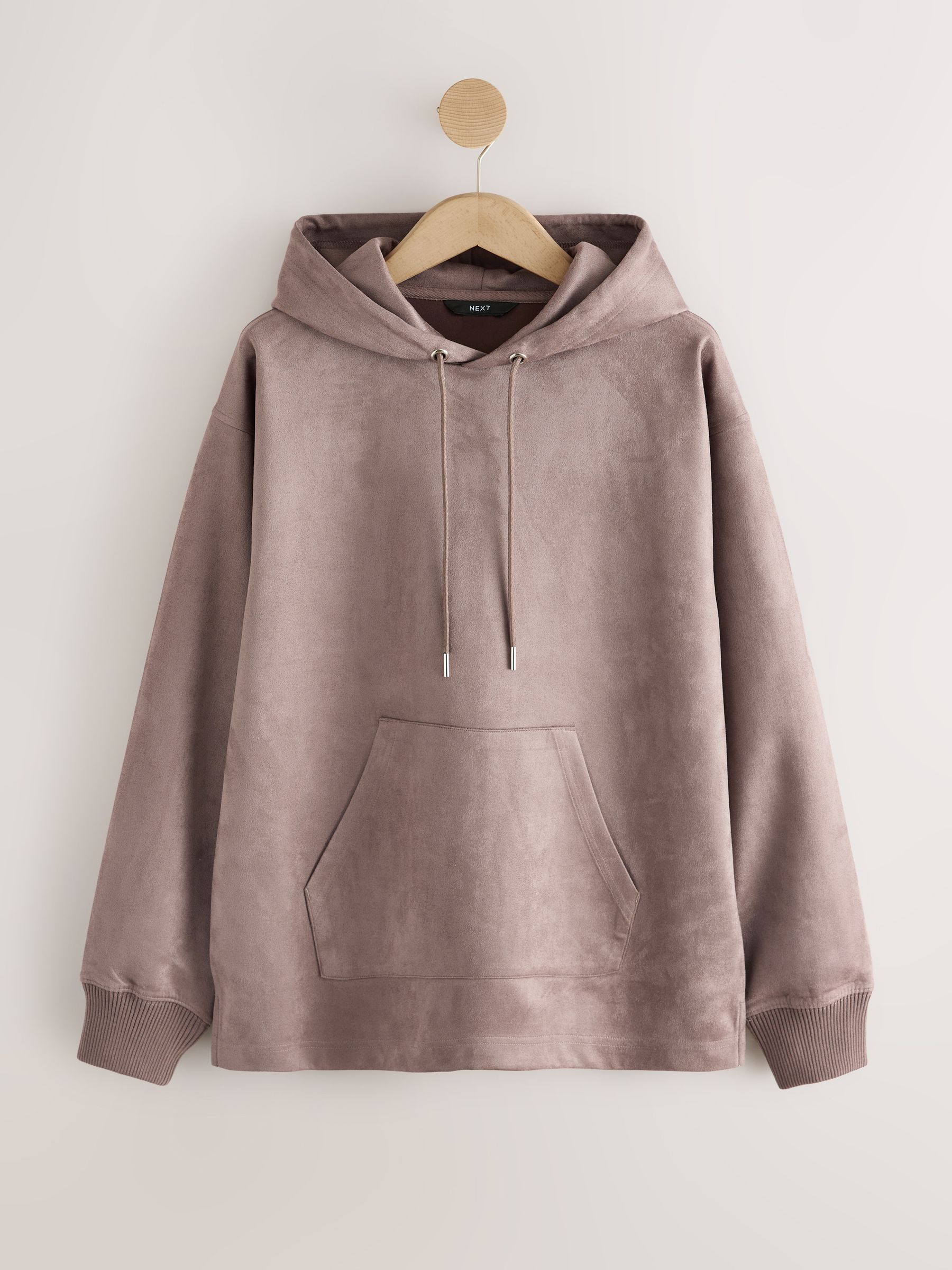 Buy Taupe Brown Soft Faux Suede Drawstring Longsleeve Hoodie from