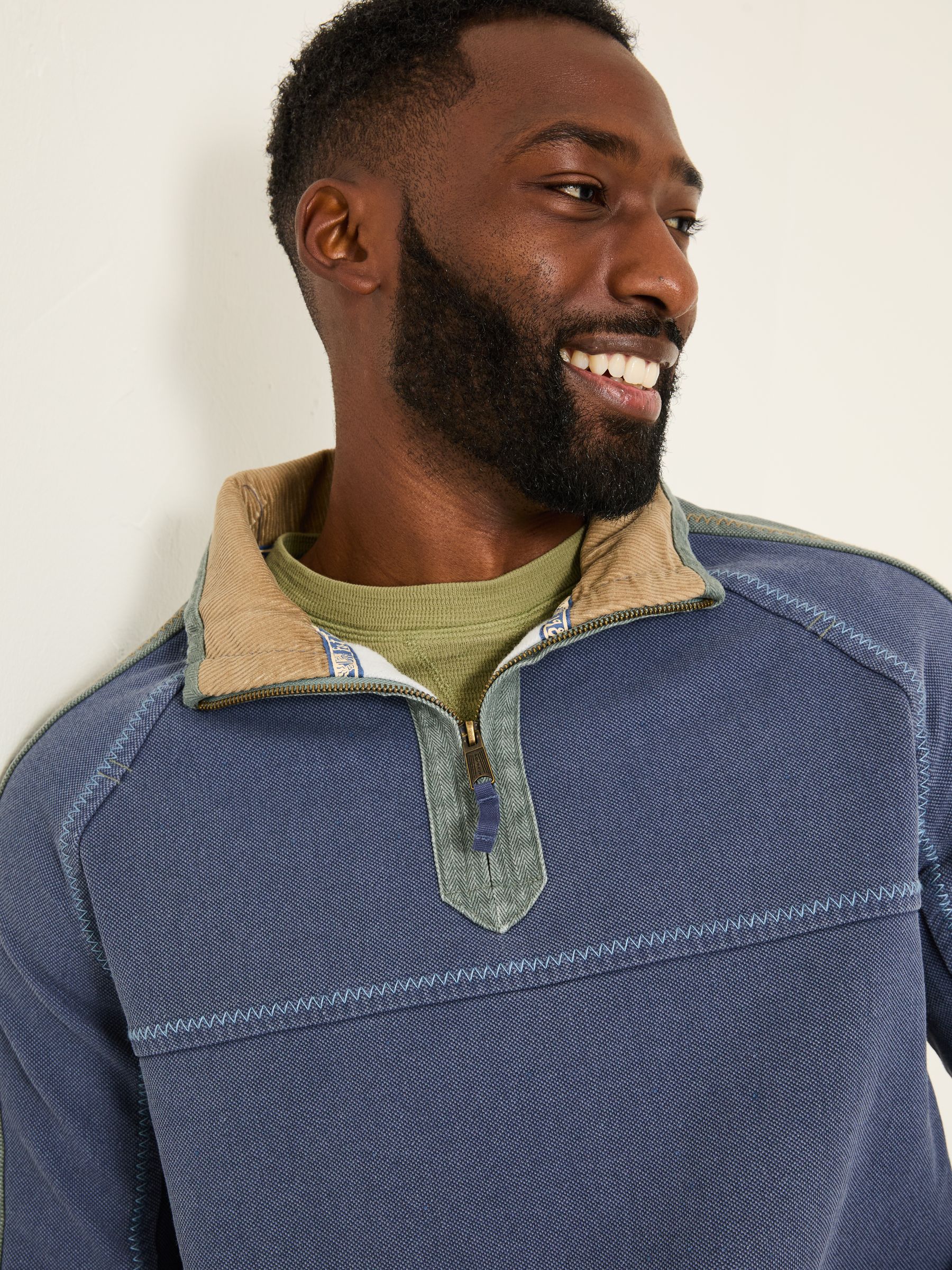 Buy FatFace French Navy 100% Cotton Airlie Panel Quarter Zip Sweat