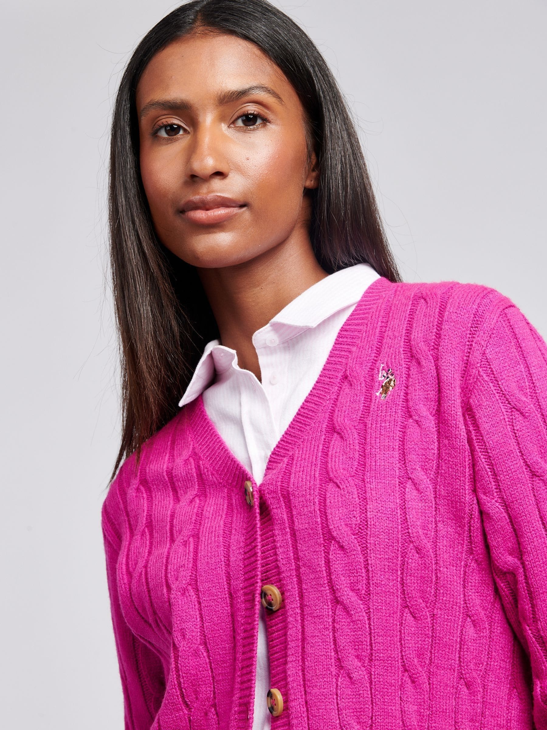 Buy U.S. Polo Assn Pink Womens Cable Knit Cardigan from Next USA