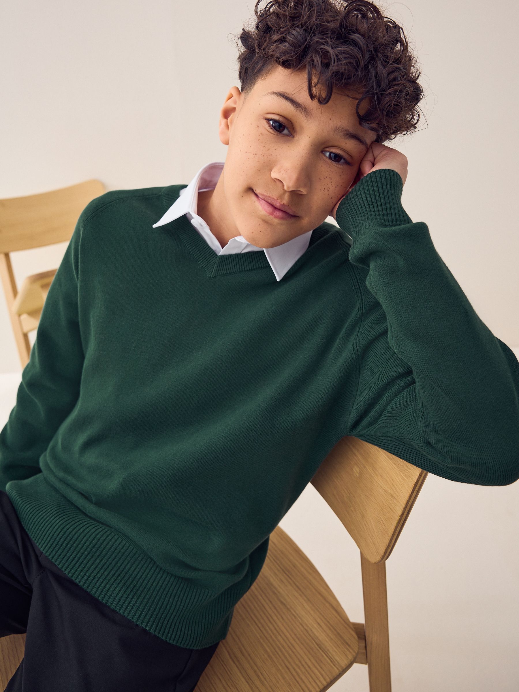 Next：日本 グリーン - ニット Vネック スクールセーター (3-16yrs