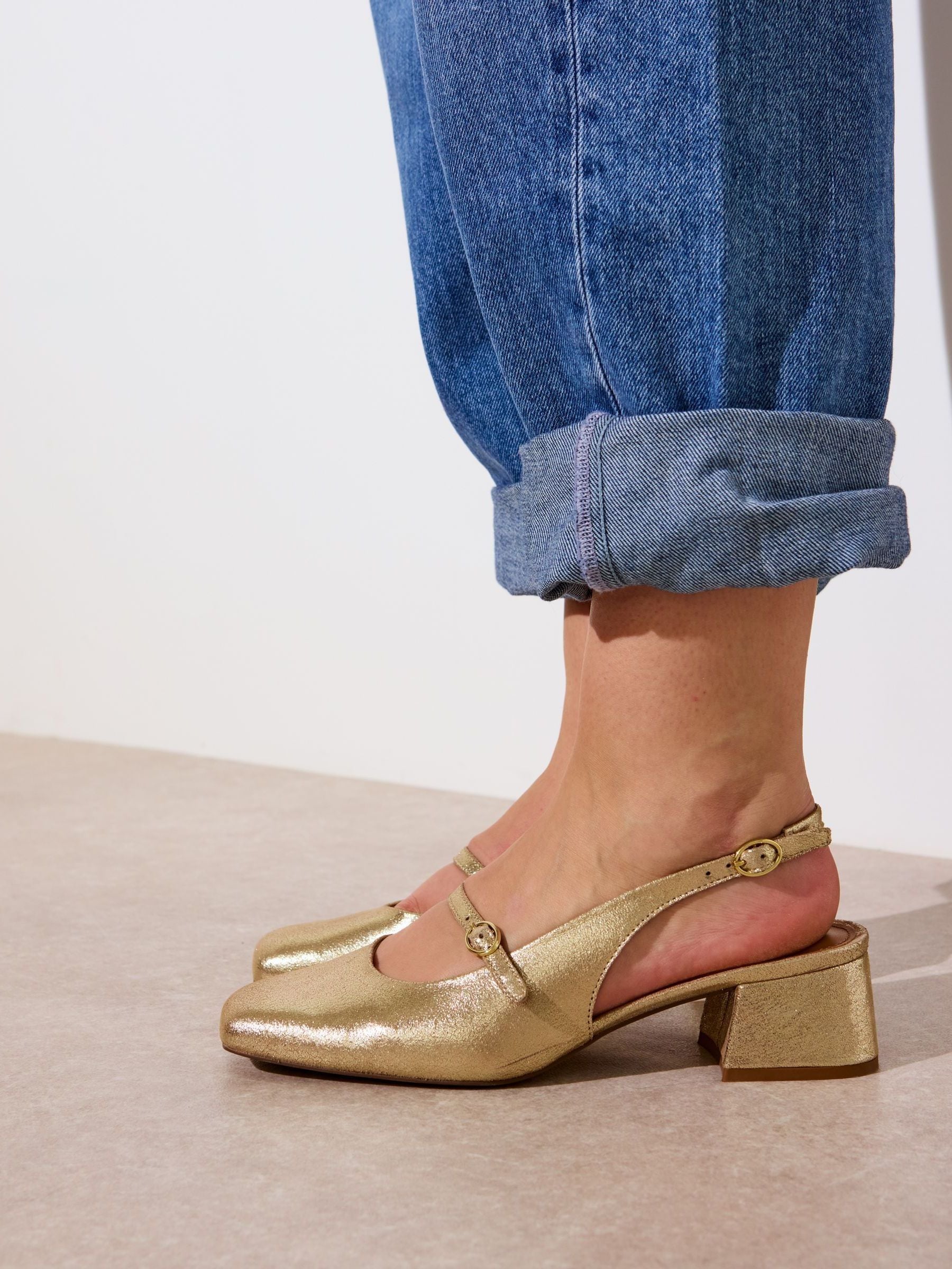 Buy Oliver Bonas Gold Mary Jane Metallic Leather Heeled Slingbacks