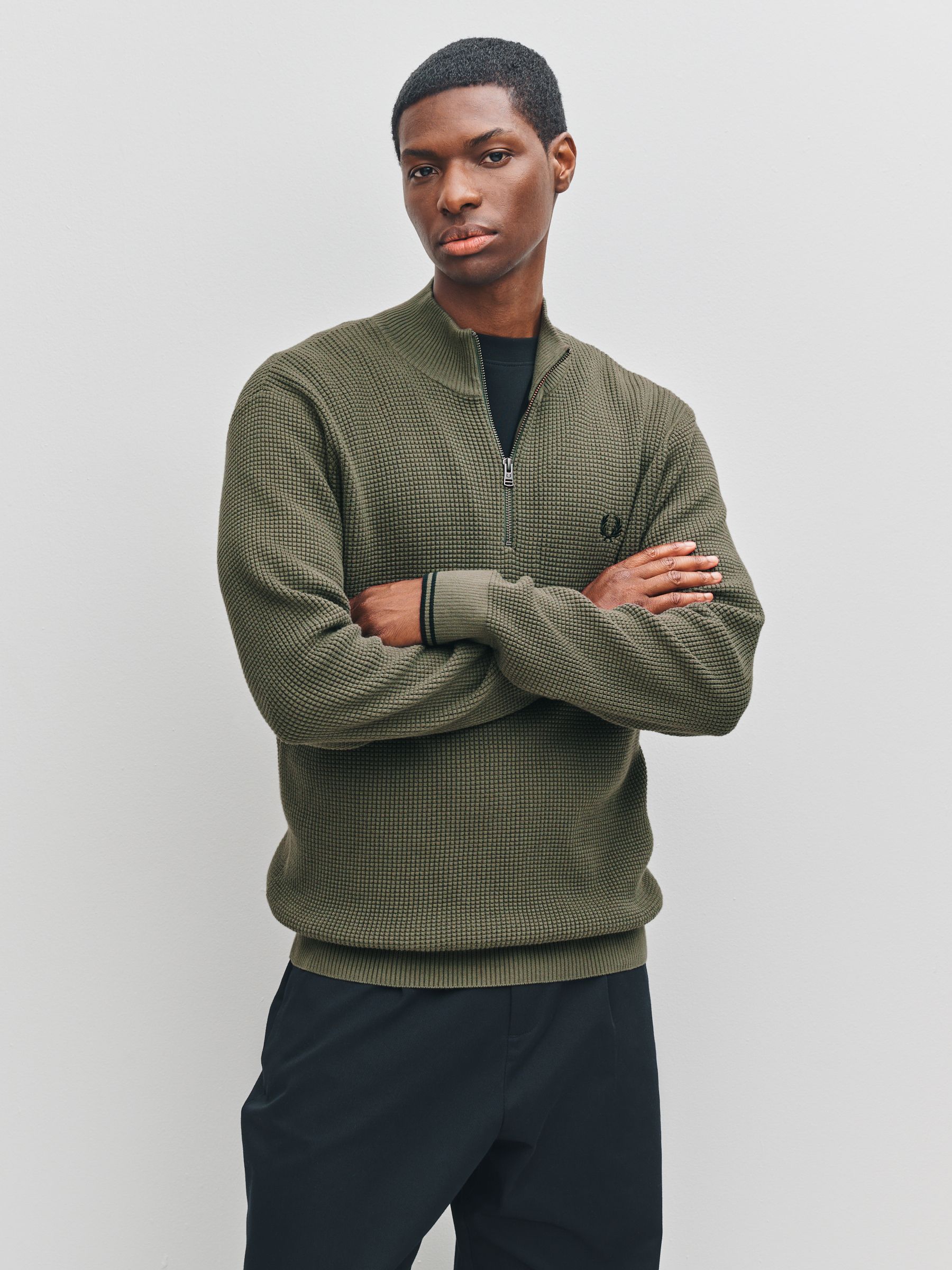 Buy Fred Perry Green Waffle Stitch Half Zip Jumper from the Next