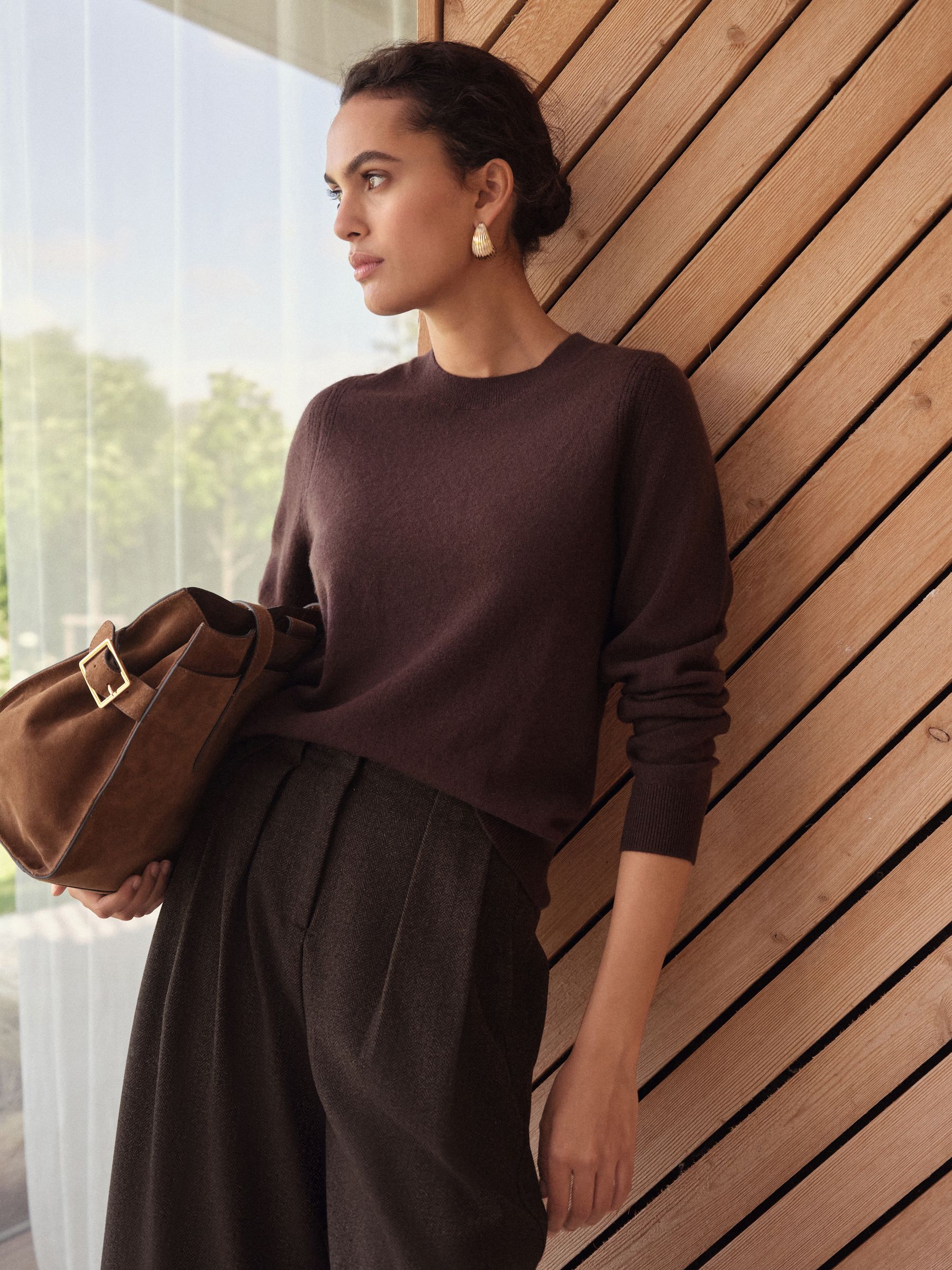 Buy Chocolate Brown N.Premium 100% Cashmere Crew Neck Jumper from