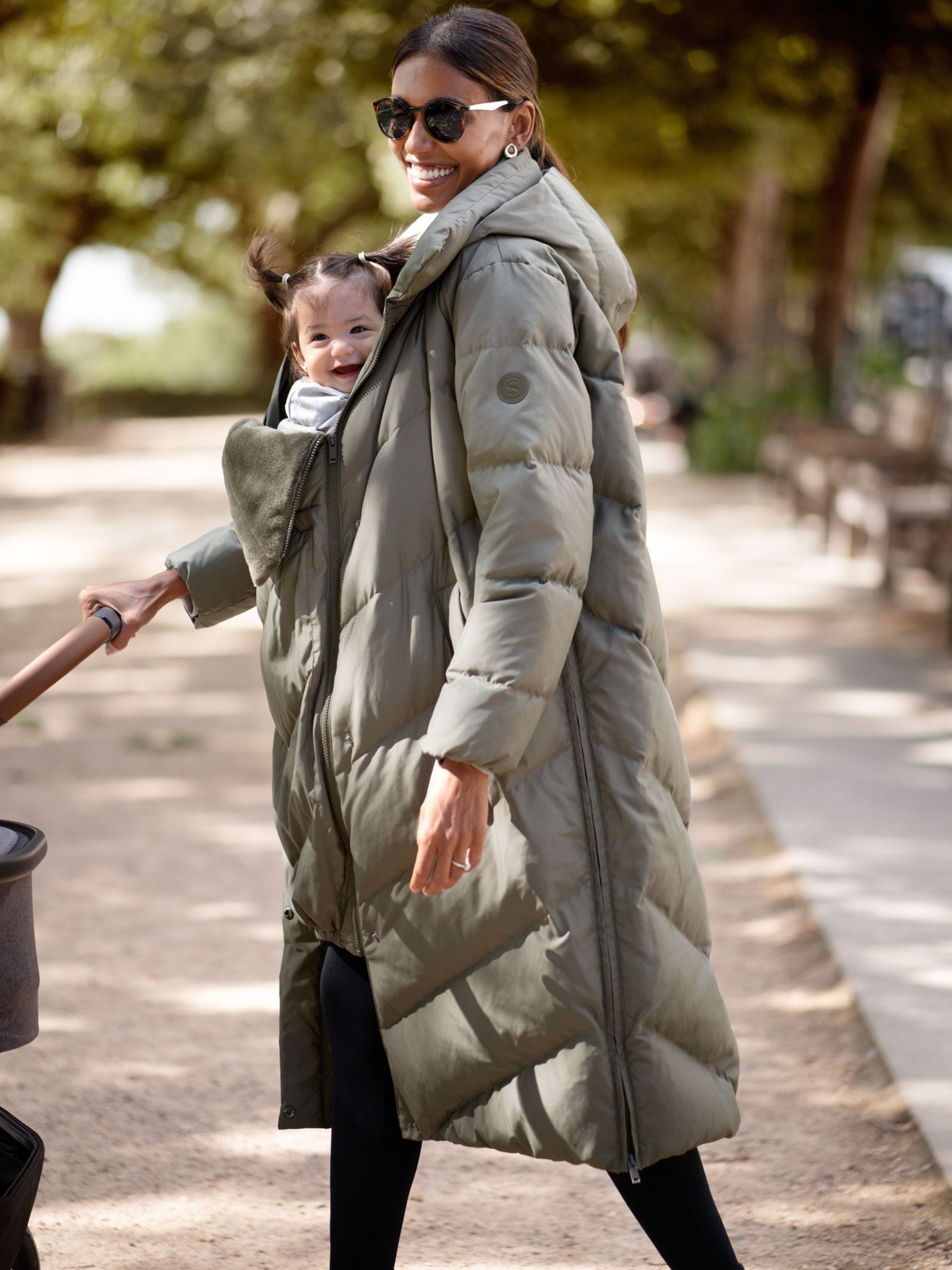 Buy Seraphine Green 3-In-1 Long Chevron Puffer Maternity Coat from