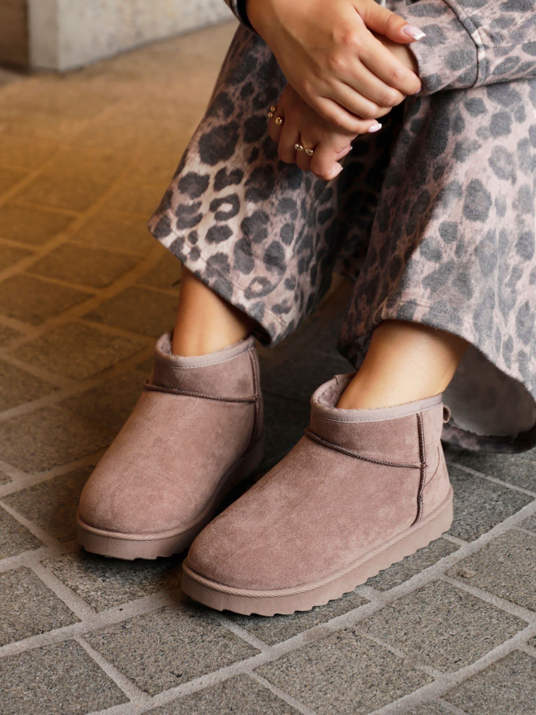 Buy Linzi Mocha Brown Mini Addy Faux Suede Lined Ankle Boots from