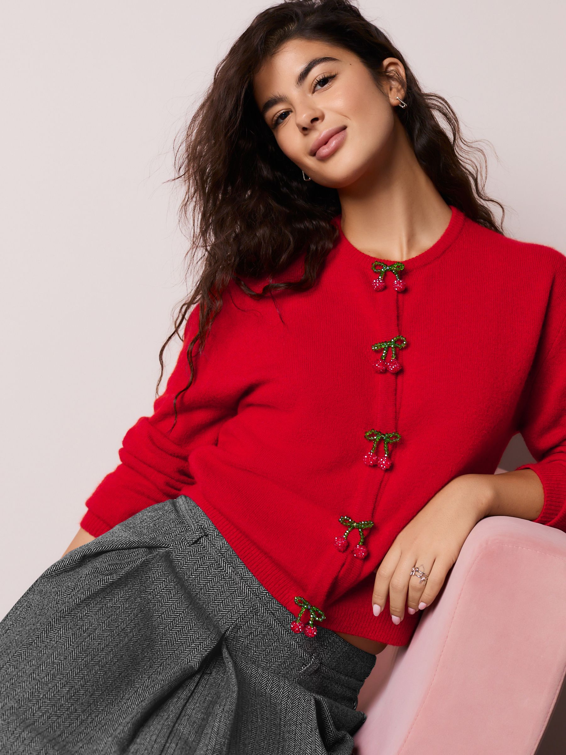 Buy Red Cherry Buttons Crew Neck Knitted Cardigan from Next USA