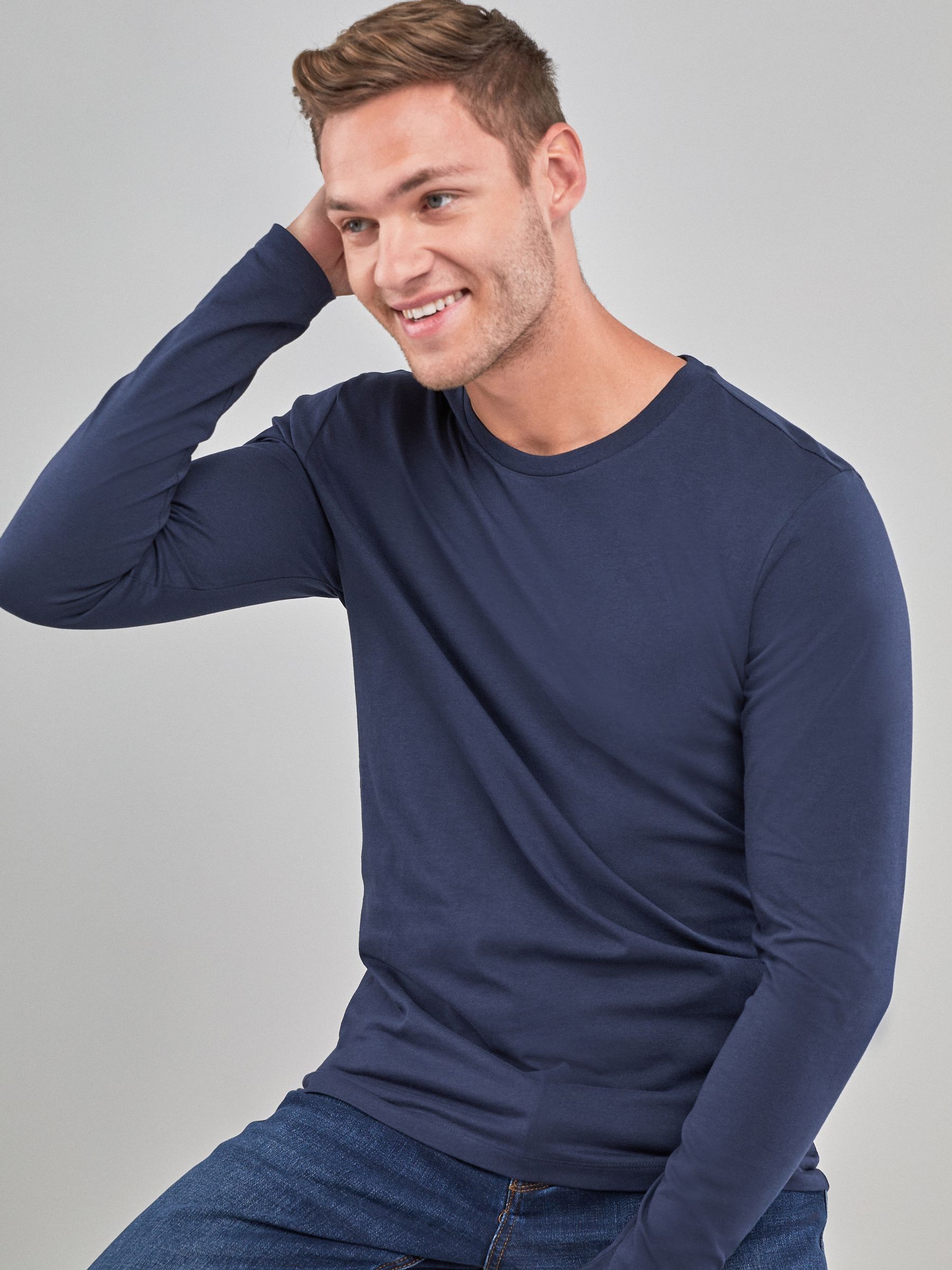 Buy Navy Blue Regular Fit Long Sleeve Crew Neck T-Shirt from Next USA