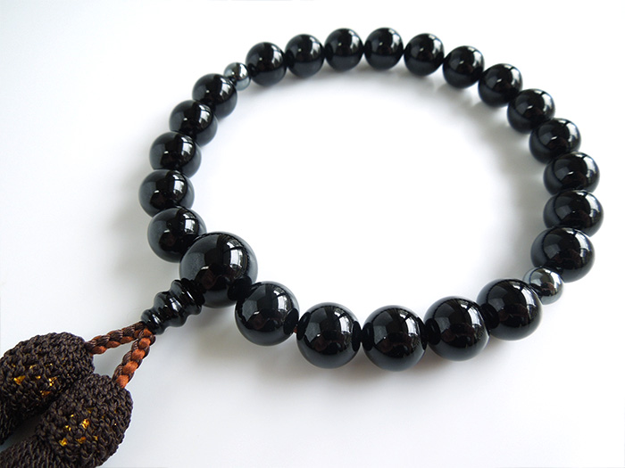 ブラックオニキス四分玉片手数珠焦茶二五房二天ヘマタイト入 お数珠の