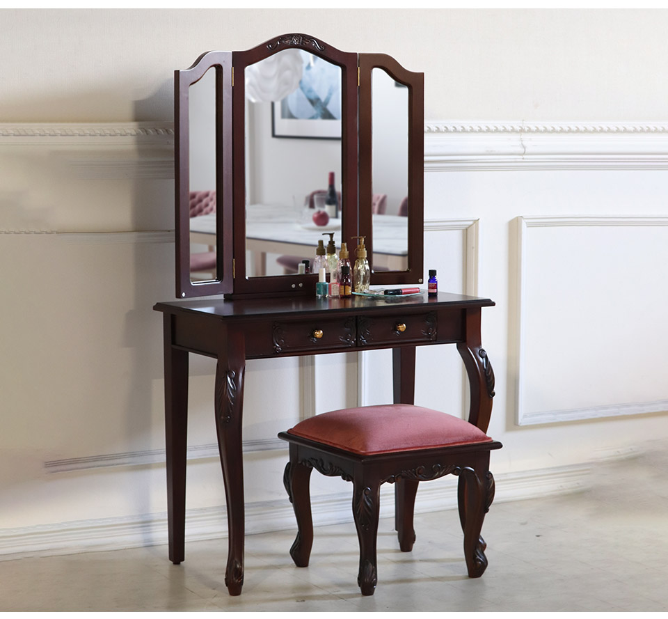 ドレッサー 三面鏡 アンティークブラウン｜おしゃれ家具通販 Y-KAGU