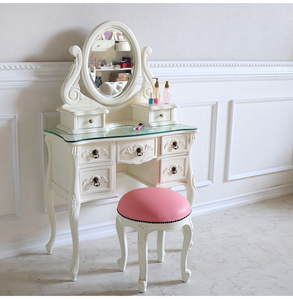 一面鏡ドレッサーセット(スツール付き) ホワイト｜高級マホガニー家具