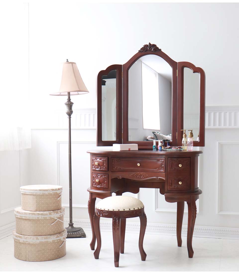 三面鏡ドレッサー 輸入家具 猫脚 ブラウン おしゃれ アンティーク調
