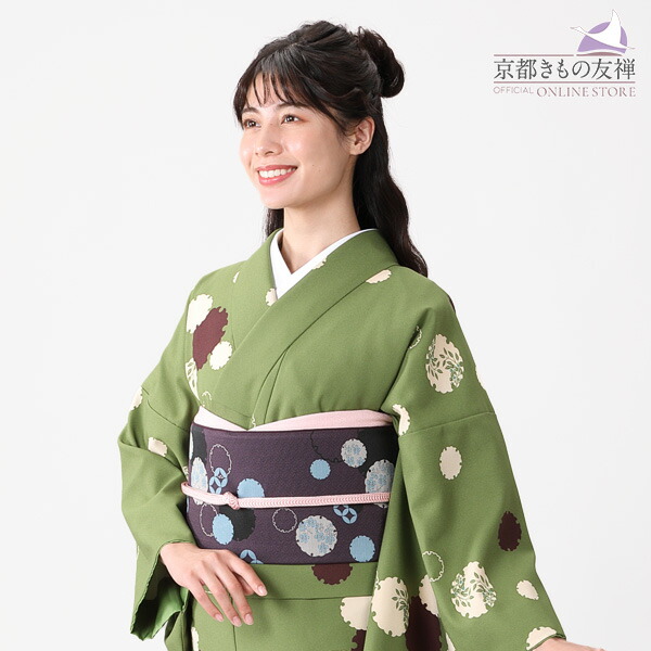 e2112901】小紋 洗える着物 袷 京都きもの友禅セレクト 永楽屋 緑 小紋