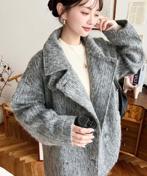 moment+ ピーコート pコート 2WAYアレンジカラーミドル丈メランジ