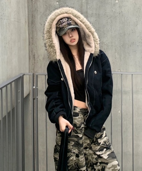 VIBGYOR ブルゾン アウター 「LAMPOON」フェイクファーフードブルゾン