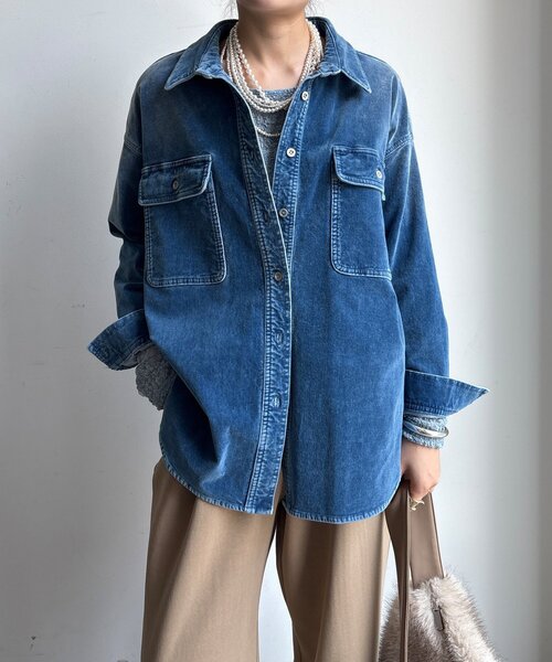 DouDou（ドゥドゥ） ブラウス シャツ 別珍デニムシャツ レディース