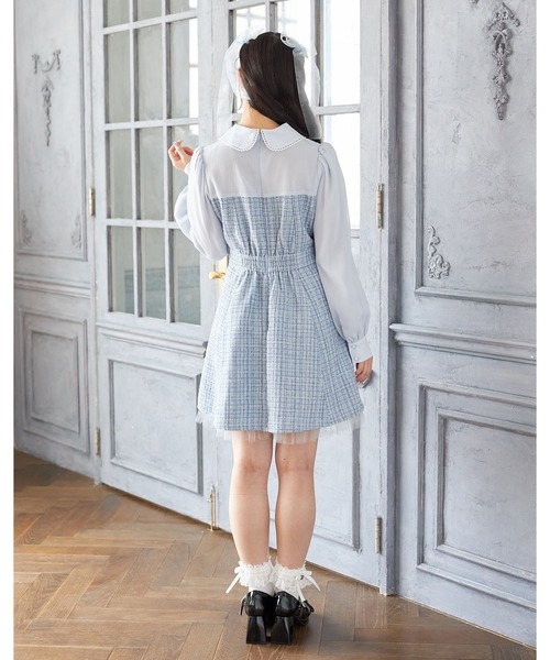 Suyunn ワンピース 2WAYリボン付きラメツイードドッキング